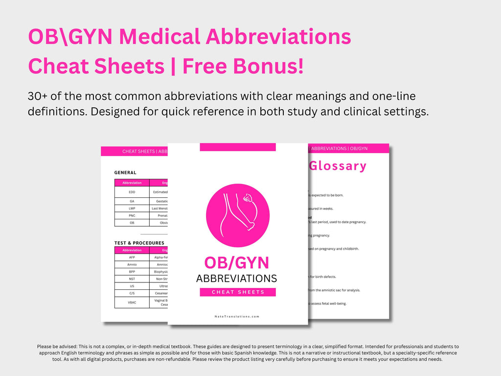Women’s Health Study Guide Bundle: OB-GYN, Endocrinology & Diabetes, Urology and Nutrition Medical Terminology Guides in English Spanish