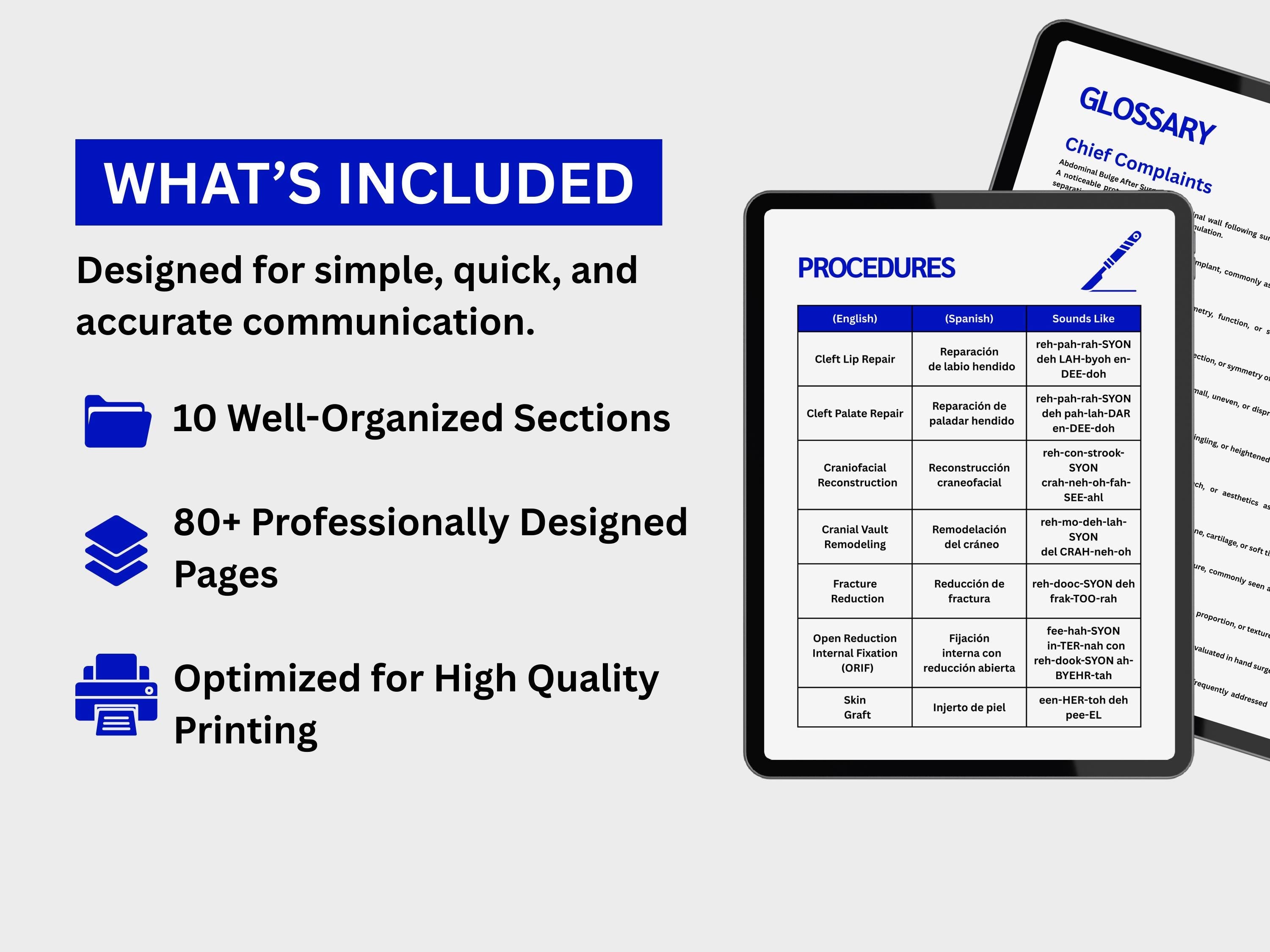 Plastic Surgery Nursing and Medical Study Guide-Medical Terminology, Cheat Sheet, Printable PDF English-Spanish