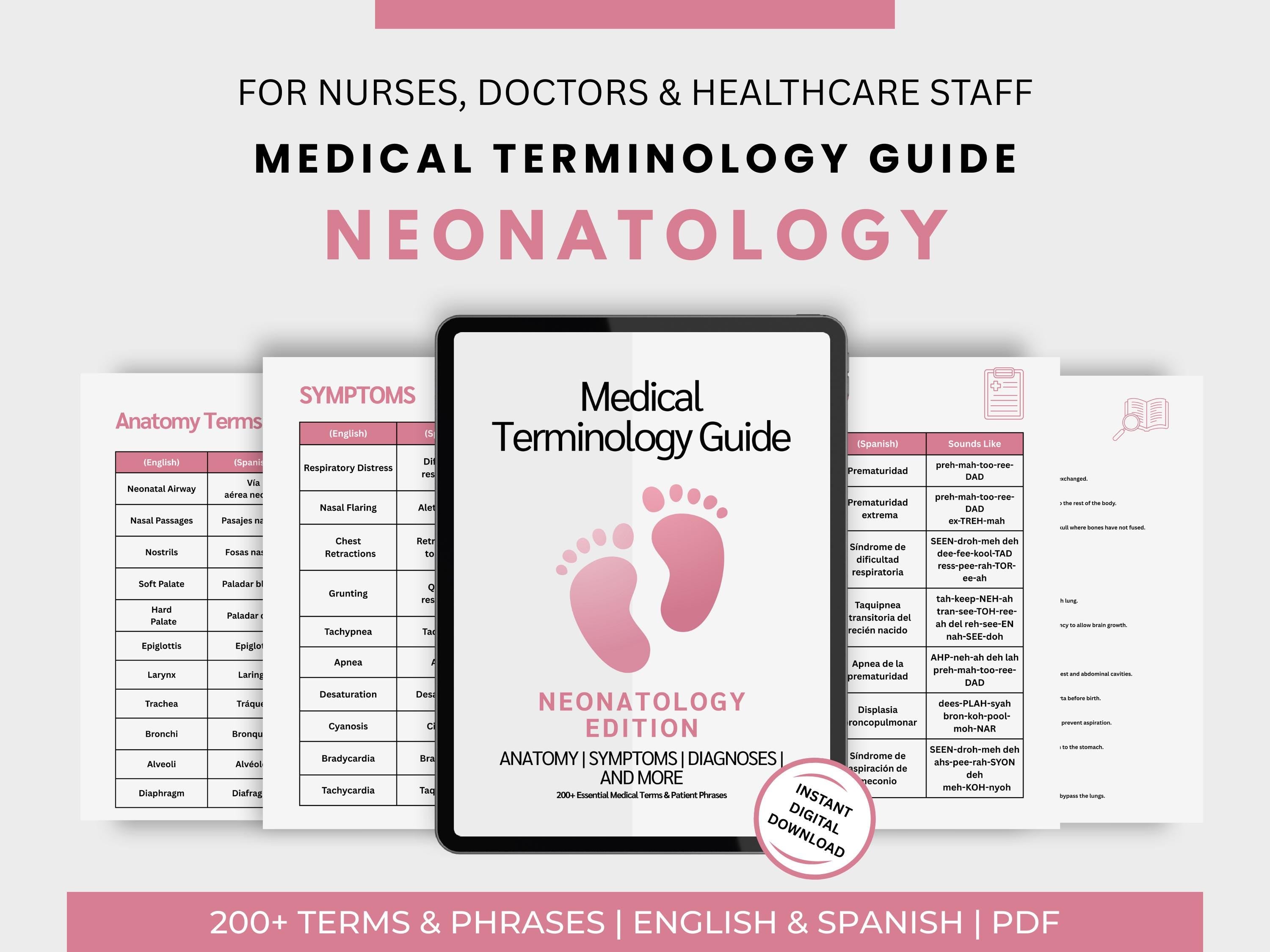 Neonatology Medical Terminology Guide – NICU Vocabulary PDF – Newborn Care Phrases for Nurses, Doctors, Interpreters