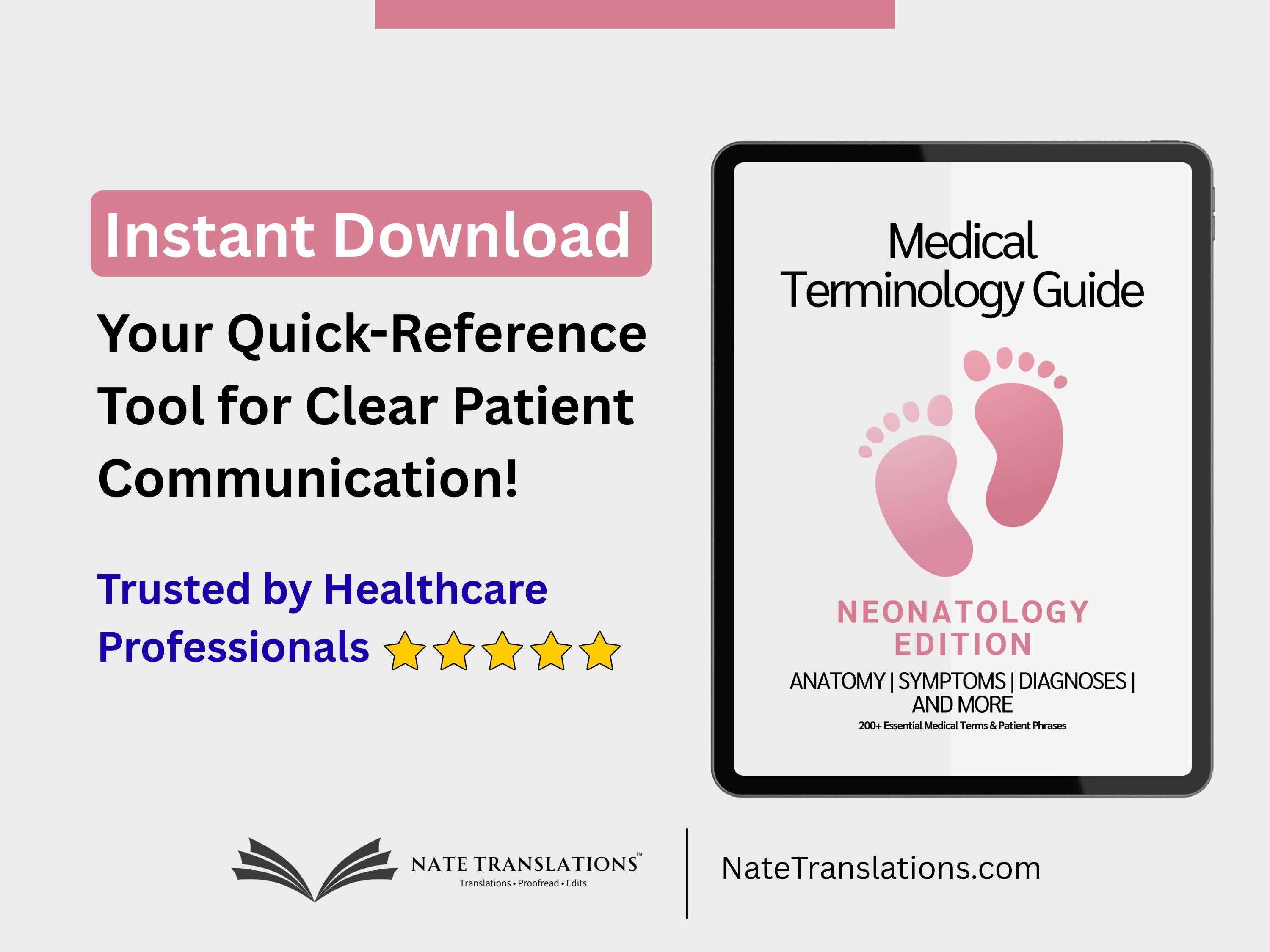 Neonatology Medical Terminology Guide – NICU Vocabulary PDF – Newborn Care Phrases for Nurses, Doctors, Interpreters